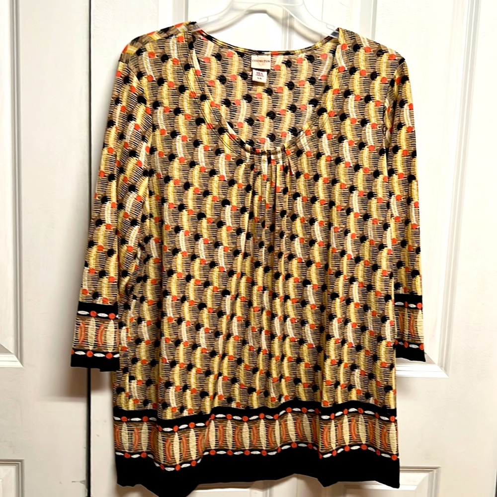 Covington Multi Color Print Mid Sleeve Stretch Boxy Tunic Top Size XL
